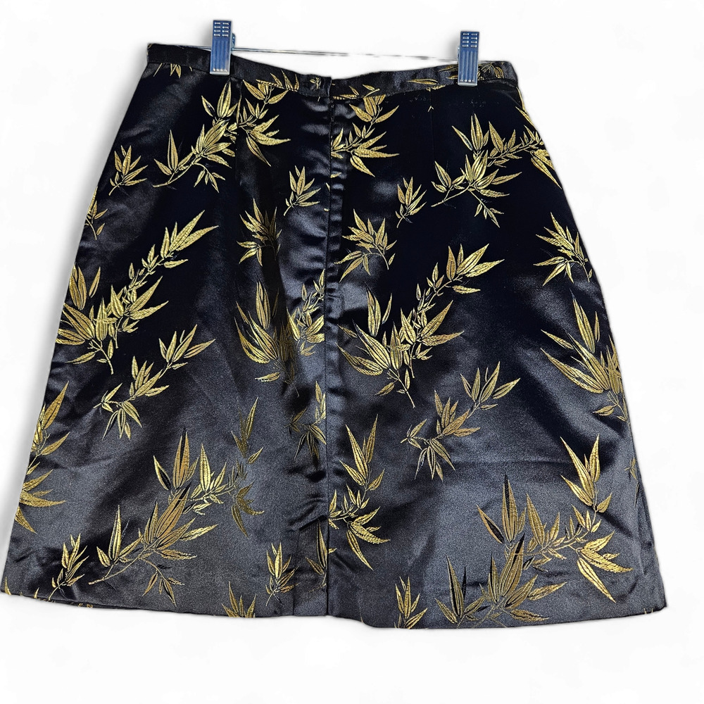 EUC‎ VTG Solz Squirrel Brocade Mini Skirt Sz. L* Black & Gold Bamboo Print - Picture 2 of 9
